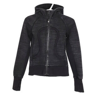 Lululemon Hoodie Heathered Grey Black Fleece  Lined Thumbholes Size 2